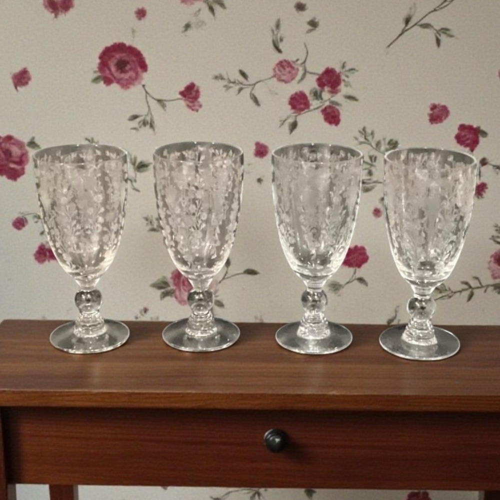Duncan Miller First Love Ice Tea Goblets, Set of 4, Vintage Etched Stemware